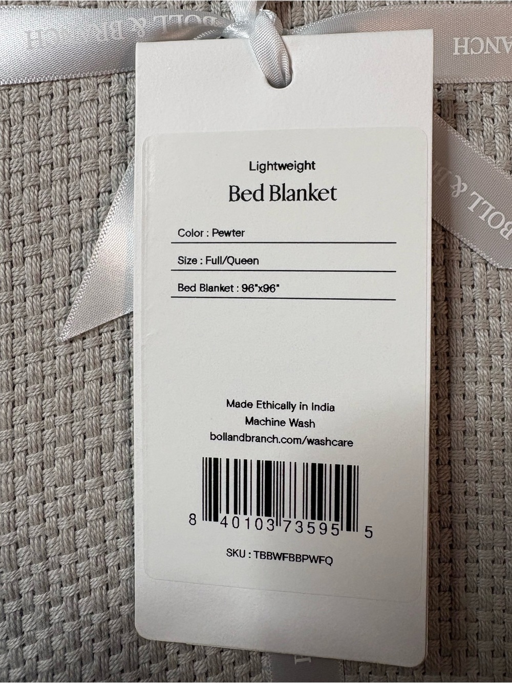 Boll & Branch Lightweight Bed Blanket - Pewter - Picture 3 of 4